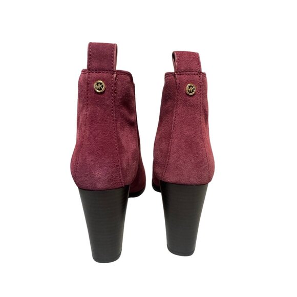 NEW Michael Kors Booties Size 6 • Burgundy Suede Block Heel Ankle Boots - Picture 2 of 6